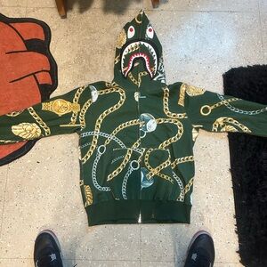 Bape Green and Gold Zip Up Sweater